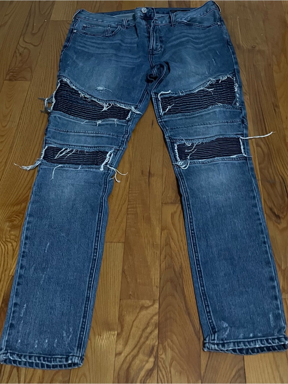 PacSun Men's Dark Blue Slim Straight Distressed Moto Jeans